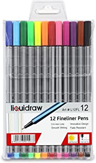 Liquidraw 12 Fineliner Colouring Pens Set Fine Point Pens 0.4mm Assorted Colours, Fineliners Coloured Pens