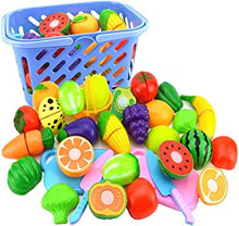 NIWWIN Play Food Set for Kids, Pretend Food Cutting Toy Vegetables and Fruits - Play Kitchen Accessories 23 Pieces ,with a Toy Knife and a Beautiful Basket (Set 1)