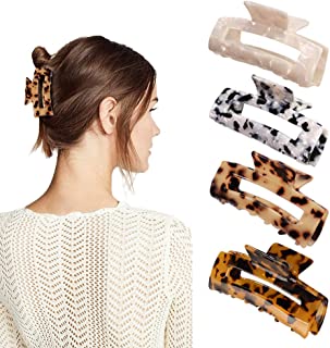 HAYHOI 4PCS Hair Claw Clips, Celluloid French Butterfly Jaw, Tortoise Shell Grip Pin Teeth Clamp -Leopard Print Stylish Hair Accessories for Women Girls Thick Thin Curly Straight Long Hair, Size 3.4“