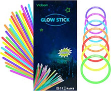 Vicloon 100 Glow Stick, Glow Party Supplies with Connectors, Kit to Create Glow Necklaces, Bracelets, Suitable for Dance, Raves or Party Fillers