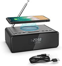 REACHER DAB & FM Radio Alarm Clock, Bedside Wireless Charging Alarm Clock with Dimmer, Weekday / Weekend, Non Ticking Mains Powered Dual Alarm Clock with USB Charger (No Power Adapter)