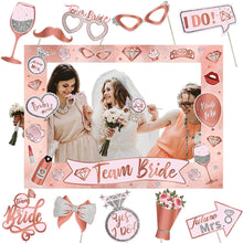 Hen Party Decoration-25Pcs Photo Booth Props,Rose Gold Team Bride and Groom Selfie Props Paper Photo Frame Hen Party Accessories for Wedding Engagement Bridal Shower Bachelorette Hen Do Party Games