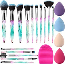 Makeup Brush Set Glamour Gaze 15Pcs Crystal Handles Makeup Brushes Sets Eyeshadow Eyebrow Foundation Brush Set With Makeup Sponge Blender Beauty and Brush Egg