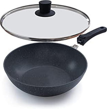 Non-Stick Wok Pan with Glass Lid– Deep Stir Fry Pan with Induction Base – 28cm Frying Pan with Detachable Handle– by Nuovva