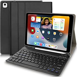 iPad Case with Keyboard 10.2 inch - iPad 9th Generation Case with Keyboard (2021), Built-in Pencil Holder - iPad Case 9th Generation/8th Gen/7th(UK Layout) - Black