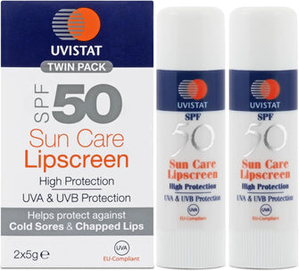 Uvistat Sun Care Lipscreen  SPF50  Moisturising Lip Balm  Prevent Dry and Chapped Lips  2 Tubes