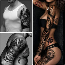 Metuu 46 Sheets Full Arm Waterproof Temporary Tattoos For Men(L22.8xW7), Tiger Clock Flower Skeleton Animals Fake Tattoos For Adult Men and Women, Hand Forearm Shoulder 3D Temp Tattoo Stickers