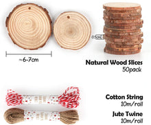 50 Pcs Natural Wood Slices 6-7cm Unfinished Predrilled Log Discs Wooden Circles with Natural Jute Twine for DIY Crafts Christmas Decorations Ornaments