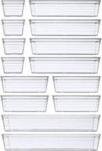 14 PCS Clear Plastic Drawer Organisers Tray for Makeup, Kitchen Utensils, Jewelries and Gadgets