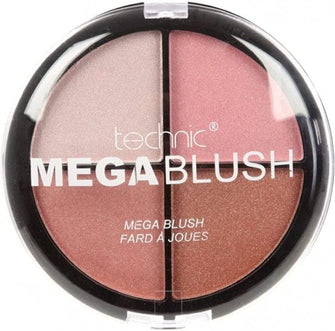 Technic Mega Blush 4-in-1 Compact - 4 Buildable, Pressed Powder, Highly Pigmented Blusher Shades To Mix & Match For A Fresh & Radiant Face Makeup Look. 14.4g