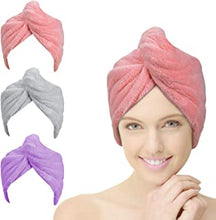 ACWOO Hair Turban Towel, 3 Pack Hair Dry Cap, Soft Microfiber Hair Drying Towels, Super Absorbent Fast Dry Bath Head Wrap for Women (Pink & Purple & Grey)
