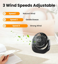 KOOFIT Desk Fan, USB Fan Silent Powerful Table Fan for Bedroom, Mini Desk Fan USB Rechargeable, 360 Rotation Portable Desktop Fan for Office, Home, Bed, Car, Camping, Travel, Gift, Black