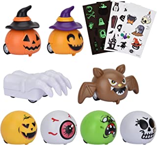 [8+42] Willingood Halloween Pull Back Racers, 8 Different Cars + 42 Halloween Luminous Temporary Tattoos, Bloody Hand, Skull, Eyeball, Zombie for Kids Halloween Party Bag Fillers or Gift Ideas