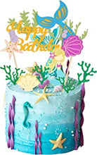 SULOLI Mermaid Cake Topper,7 Pieces Birthday Cake Decorations with Seaweed and Mermaid,Happy Birthday Cake Decoration for Baby Shower Party Supplies