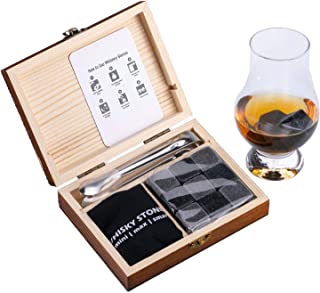 VOVZON Whiskey Chilling Stones Gift Set for Men - 9 Whisky Scotch Bourbon Stones in Wooden Box, Father's Day/Christmas/Birthday/Anniversary/Retirement Gift/Present for Father Dad Boyfriend Colleagues