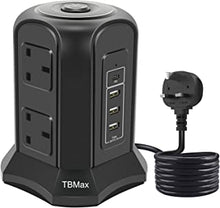 Tower Socket Extension Lead 5M 8Way Cable Surge Protected Power with 4 USB  Port