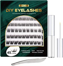 Lanciley Individual Lashes DIY Eyelash Extension Kit at Home 45 Pcs 5 Styles 10/11/12/13/14mm C CC D Curl Cluster Lashes Mixed Natural Fluffy Wispy False Eyelashes with Eyelash Glue Tweezers Set