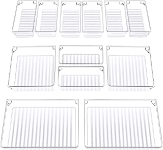 InnoGear Set of 12 Desk Drawer Organiser Trays with 3-Size Clear Plastic Storage Boxes Divider Make-up Organiser for Kitchen Bedroom Office (Frosted Transparent)