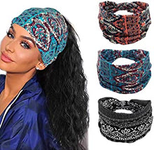 Women Boho Headband Turban Wide Elastic Sports Bohemian Headwear Yoga Hair Band Workout Headwrap (A)