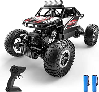 DEERC RC Cars Remote Control Car 1:14 Off Road Monster Truck,Metal Shell 4WD Dual Motors LED Headlight Rock Crawler,2.4Ghz All Terrain Hobby Truck with 2 Batteries for 90 Min Play,Boy Adult Gifts