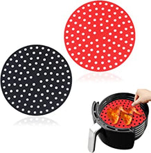 NITAIUN 2 Pieces Non-Stick Air Fryer Liners, 8 inch Round Round Reusable Silicone Air Fryer Mats Heat Resistant Steamer Mats BPA Free Perforated Mats, Air Fryer Accessorie (Red, Black)