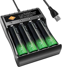 Universal Battery Charger with 4 PCS Batteries, Fast Charging Function with LED Display, 4-slot Smart Battery Charger for 18650 16340 14500 18350 Rechargeable Batteries