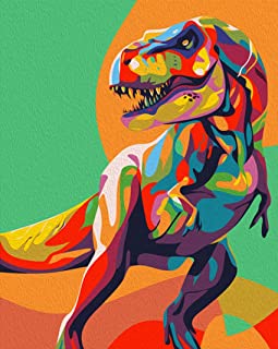 Elftoyer Paint by Numbers for Kids & Adults & Beginner , DIY Canvas Painting Gift Kits for Home Decoration - Colorful Dinosaurs 16 x 20 inch (Without Framed)