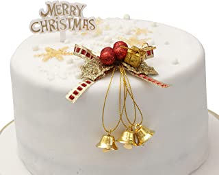 Cake Decoration Set Gold Holly & Bells With Merry Christmas Sign Motto Gold Colour Party Accessories (Gold)