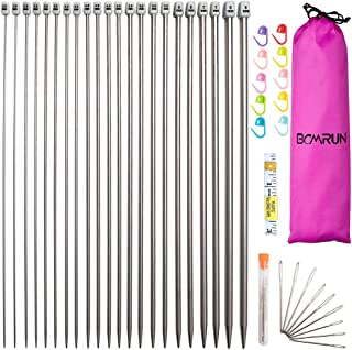 Knitting Needle Set,BCMRUN 22PCS 2mm(B)-8mm(L) Straight Single Pointed Stainless Steel Sweater Needles Set(11Pair-11Size,14 inch)with Locking Stitch Makers Large-Eye Blunt Needles Measure Tape (36cm)