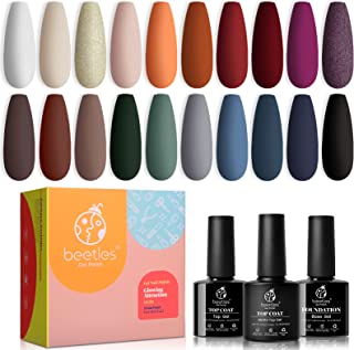 Beetles 20 Gel Nail Polish Glowing Attraction Set Soak Off Nail Gel Polish Nude Gray Red Blue Glitter Black Gel Polish Starter Kit with Glossy Matte Top Coat Base Coat Halloween Nails Art