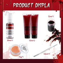 Beteligir Demonic Special Effects SFX Halloween Makeup Kit Scar Wax Kit (Scar Wax with Spatula Tool + Fake Blood Splatter Spray + Fake Blood Gel + Fake Blood + Fake Blood (01)