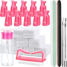 Fandamei Gel Nail Polish Remove Tool Kit - Nail Remove Clip, 100ml Nail Polish Remover Bottle, 500 Nail Remover Cotton Pad, Nail Brush, Cuticle Pusher, Cuticle Peeler, 100/180 Nail File, Buffer Block