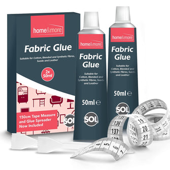 2pk Fabric Glue for Clothes  Includes 2 Fabric Glue Strong, Spreader & 150cm Tape Measure  Extra Strong 50ml Fabric Glue for Crafts, Upholstery, Material, Textile, Felt and Badges