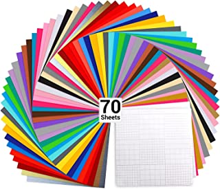 Permanent Vinyl 70 Pack, Ohuhu 60 Self Adhesive Vinyl + 10 Transfer Tape for Vinyl, 12" x 12" Vinyl for Cricut for DIY Home & Party Decoration, Car Decal(30 Colours)