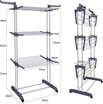 Innotic Clothes Drying Rack 4-Tier Foldable Standing Garment Dryer Collapsible Movable Laundry Airer with 4-Wheels for Home Storage Indoor (Grey)