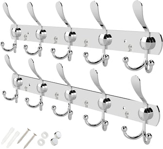 GlazieVault Coat Hooks for Wall - Stainless Steel Coat Racks (2 Pack) - Heavy Duty Coat Hooks Wall Mounted - Premium Design Rust Free Coat Hanger Wall for Robe and Clothes