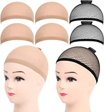 FANDAMEI 6Pcs Wig Caps for Women - 2 Pcs Black Open End Nylon Stretch Cap + 4 Pcs Nude Hair Net for Wigs, Unisex Elastic Stocking Wigs Cap Dome Mesh Wig Cap for Men Makeup, Blonde Wig Stocking Cap