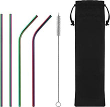 iShop Metal Straws – Reusable Straws Set of 4 Rainbow – Drinking Straws with Straw Cleaner – Eco-Friendly FDA BPA Free – Includes Cleaning Brush and Travel Pouch – Ideal for Travel, Home Use