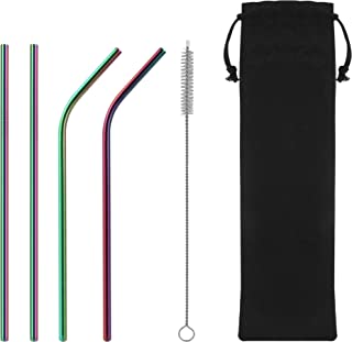 iShop Metal Straws – Reusable Straws Set of 4 Rainbow – Drinking Straws with Straw Cleaner – Eco-Friendly FDA BPA Free – Includes Cleaning Brush and Travel Pouch – Ideal for Travel, Home Use