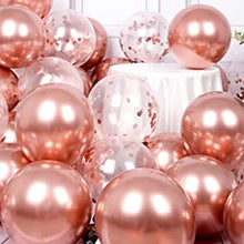 OHugs 12 Inch Metallic Rose Gold Balloons Set of 50 Chrome Rose Gold Latex Balloons & 15 Confetti Balloons for Baby Shower Decorations, Bridal Shower, Birthday Party Balloons, Engagement, Hen Party