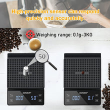 Digital Coffee Scale with Timer 0.1g/3KG High Precision Kitchen Scale Waterproof Electronic Food Weighing Espresso Scale, Large LED Display, Touch Button, Easy to Clean, Black(Batteries Included)