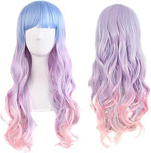 ColorfulPanda Long Wavy Wig Colourful Wigs for Women Girls Harajuku Style Cosplay Party Costume Synthetic Wig(Light Blue/Light Purple/Pink)