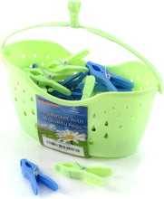 Hangerworld Plastic Peg Basket 36 Green Blue Pegs Clothes Garment Laundry Washing Line.