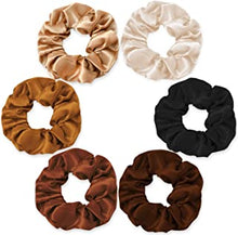 6 PCS Satin Hair Scrunchies Set, Elastic Solid Color Hair Bobbles Ponytail Holder Large Traceless Vintage Hair Ties Bands Ropes Accessories for Women Ladies Teens Thick Hair (Brown)