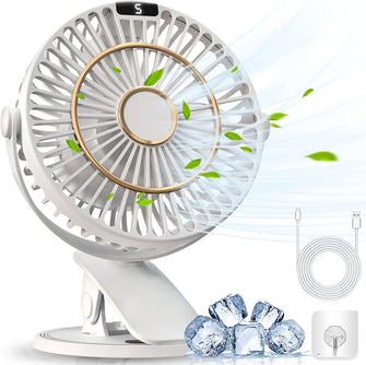 COZII Clip on Fan Rechargeable, Mini USB Desk Fan Silent with 5 Speeds LED Display - 720 Rotatable Powerful Table Fan, 3 in 1 Portable Small Fan for Office, Bedroom, Study, Camping