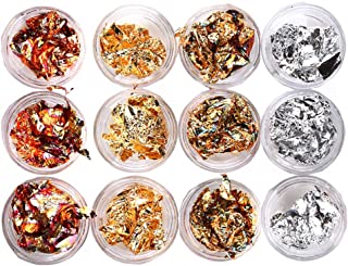 12 Boxes Foil Nail, Nail Art Chip Glitter Shining Flakes Gold Silver Copper Nail Foil Paillette Nail Sequins for Nail Art Decorations Supplies