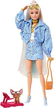 Barbie Extra Doll #16 in Blue Paisley-Print Skirt & Jacket, with Pet Puppy, Extra-Long Hair & Accessories, Flexible Joints, for 3 Years Old & Up