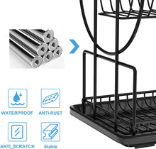 2 Tier Black Dish Drainer Rack with Drip Tray, Stainless Steel Draining Dish Rack drainer with Draining Board and Utensils Holder, Dish Drying Rack Kitchen Drainer for Small Kitchen Countertop