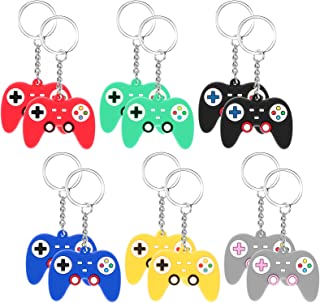 12 Pieces Gaming Party Bag Fillers Boys Keyrings Gaming Controller Keyring Fun Video Gaming Keychains Retro Handle Portable Video Game Pendant Charms, 6 Colors（Style upgrade）