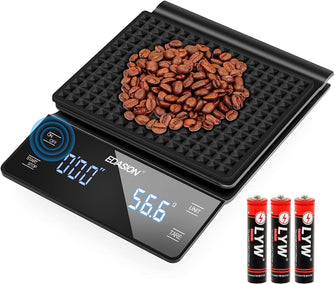 Digital Coffee Scale with Timer 0.1g/3KG High Precision Kitchen Scale Waterproof Electronic Food Weighing Espresso Scale, Large LED Display, Touch Button, Easy to Clean, Black(Batteries Included)